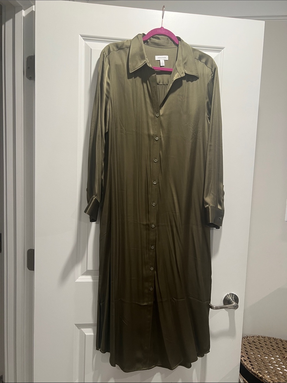 Nordstrom Olive Green Midi Button-Front Shirt Dress